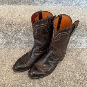 Lucchese Men's Chocolate Burnished Goat Round Toe Roper Boots